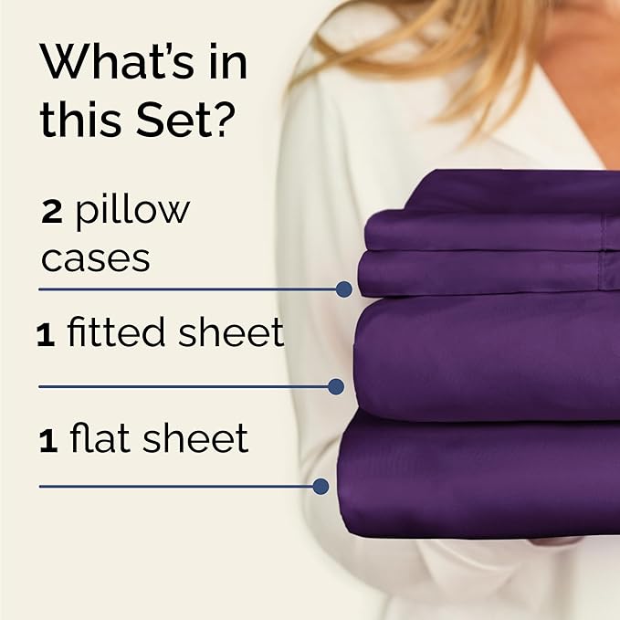 Twin 4 Piece Sheet Set - Comfy Breathable & Cooling - Ultra Soft Hotel Luxury Bedding Set w/ 8-16 Inch Deep Pockets - 1 Flat & 1 Fitted Sheet & 2 Pillowcases - Cozy, Wrinkle Free & Easy Care - Purple