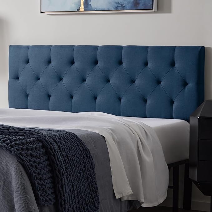 Lucid Mid-Rise Upholstered Headboard - Diamond Tufted - Padded Polyester - Adjustable Height from 34” to 46” - Easy Assembly - Bed Frame or Wall Mount - Sturdy - Cobalt - Twin / Twin XL Size