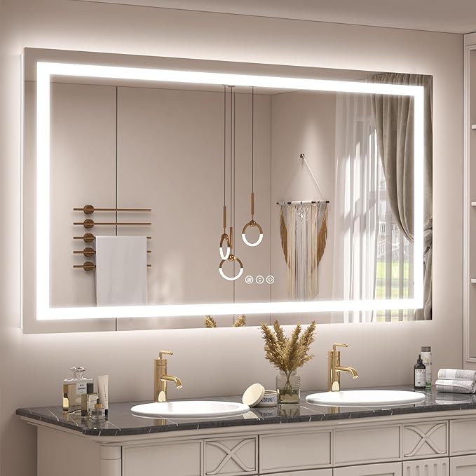 66x40 inch Large LED Mirror for Bathroom, Lighted Vanity Mirror for Wall, Dimmable, Anti-Fog, Shatter-Proof, ETL Listed (Front Lights + Backlit)