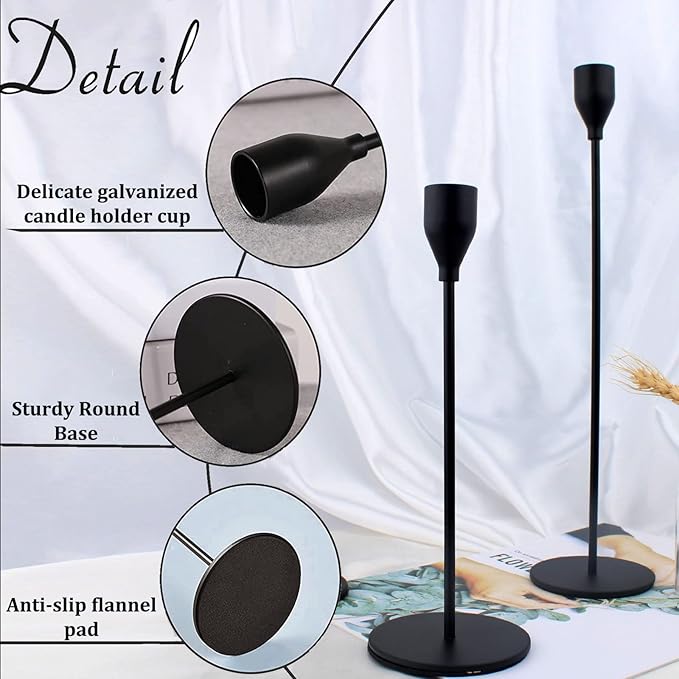 Matte Black Candlestick Holders, Set of 6 Candle Holders for 3/4" Taper Candles&Led Modern Metal Candle Stands Decorative Table Centerpieces for Wedding Party Church,Decorative Fitting