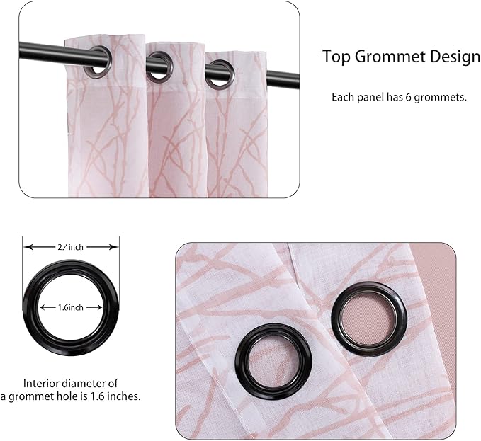 BONZER Mix and Match Curtains - 2 Pieces Branch Print Sheer Curtains and 2 Pieces Blackout Curtains for Bedroom Living Room Grommet Window Drapes, 37x95 Inch/Panel, Blush, Set of 4 Panels