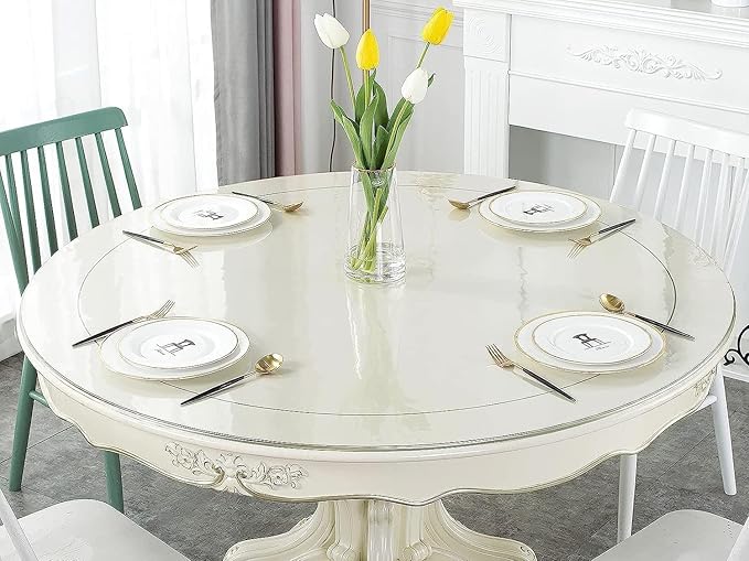 Deep Dream 1.5mm Thick 66 Inches Clear Round Table Protector, Round Table Cover, Tablecloth Protector, Table Protector for Dining Room Table & Office