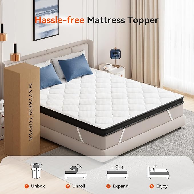ELEMUSE 3 Inch King Size Memory Foam Mattress Topper, High Density Gel Foam Bed Toppers with Cooling Pillowtop for Back Pain Relief, Medium Firm Mattress Pad for Comfort Body Support
