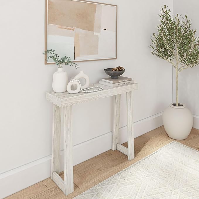 Plank+Beam Solid Wood Console Table, 36 Inch, Sofa Table, Narrow Entryway Table for Hallway, Behind The Couch, Living Room, Foyer, Easy Assembly, Coastal White