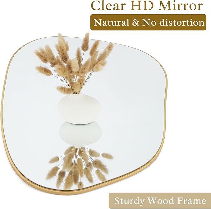 PERFNIQUE Irregular Wall Mirror Asymmetrical Mirror, 40''x26'' Gold Mirror for Bathroom Bedroom Living Room Entryway, Decorative Modern Wall Decor, Wall Mounted (Gold, 40" x 26")