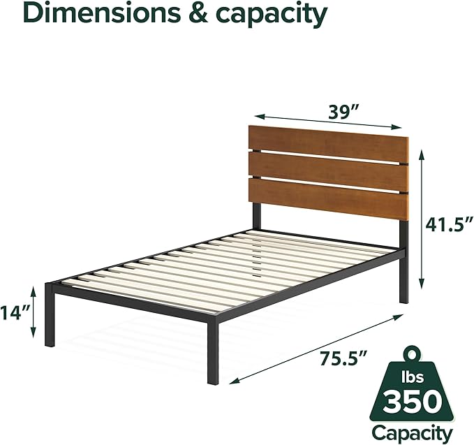 ZINUS Paul Metal and Bamboo Platform Bed Frame, Wood Slat Support, No Box Spring Needed, Easy Assembly, Twin