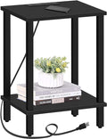 TUTOTAK End Table with Charging Station, Side Table with USB Ports and Outlets, Nightstand, 2-Tier Storage Shelf, Sofa Table for Small Space TB01BK040