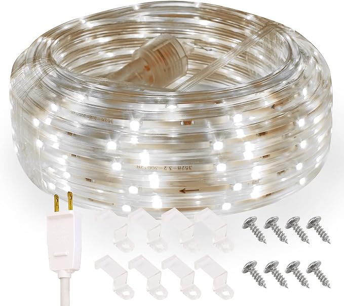 Daylight Rope Lights, 16.4ft Flexible Waterproof LED Strip Light, Nature White, Indoor Outdoor Decorative Lighting for Home Christmas Holiday Garden Patio Party