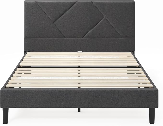 ZINUS Judy Upholstered Platform Bed Frame, Mattress Foundation, Wood Slat Support, No Box Spring Needed, Eco Friendly WonderBox (TM), Easy Assembly, Dark Grey, Full