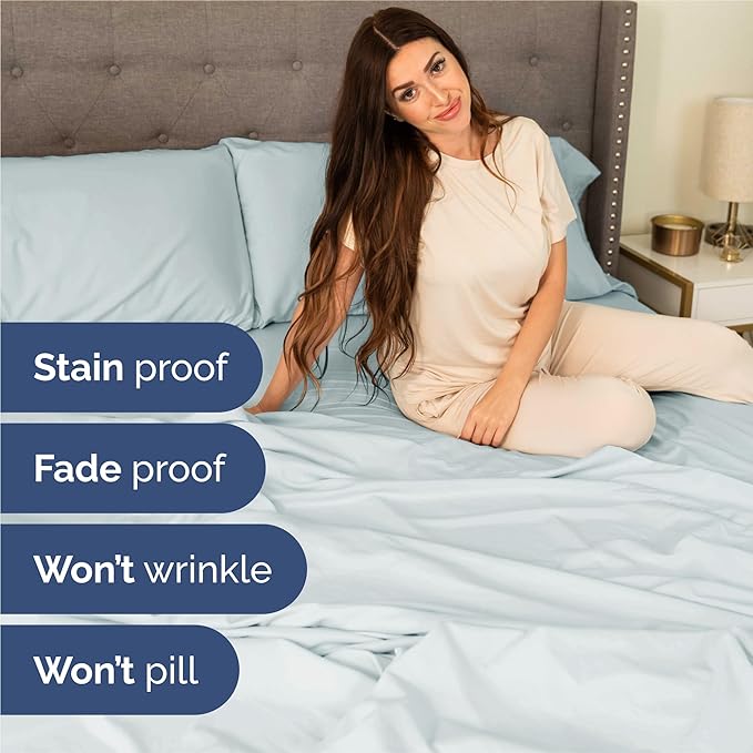 Full 6 Piece Sheet Set - Comfy Breathable & Cooling - Ultra Soft Hotel Luxury Bedding Set w/ 8-16 Inch Deep Pockets - 1 Flat & 1 Fitted Sheet & 4 Pillowcases - Wrinkle Free and Easy Care - Ice Blue
