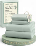 LANE LINEN 100% Organic Cotton Full Sheets Set, Soft & Comfy Percale Weave Fully Elasticized Reinforced Seams Sustainably Produced Oeko Tex Certified Deep Pocket Cotton Full Size Sheet - Cool Blue