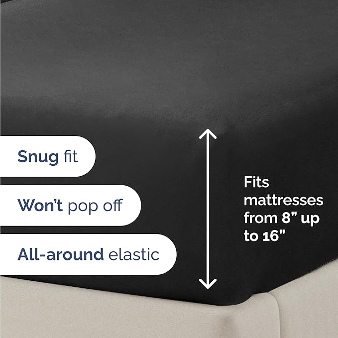 Twin 4 Piece Sheet Set - Comfy Breathable & Cooling - Ultra Soft Hotel Luxury Bedding Set with 8-16 Inch Deep Pockets - 1 Flat & 1 Fitted Sheet & 2 Pillowcases - Cozy, Wrinkle Free & Easy Care - Black