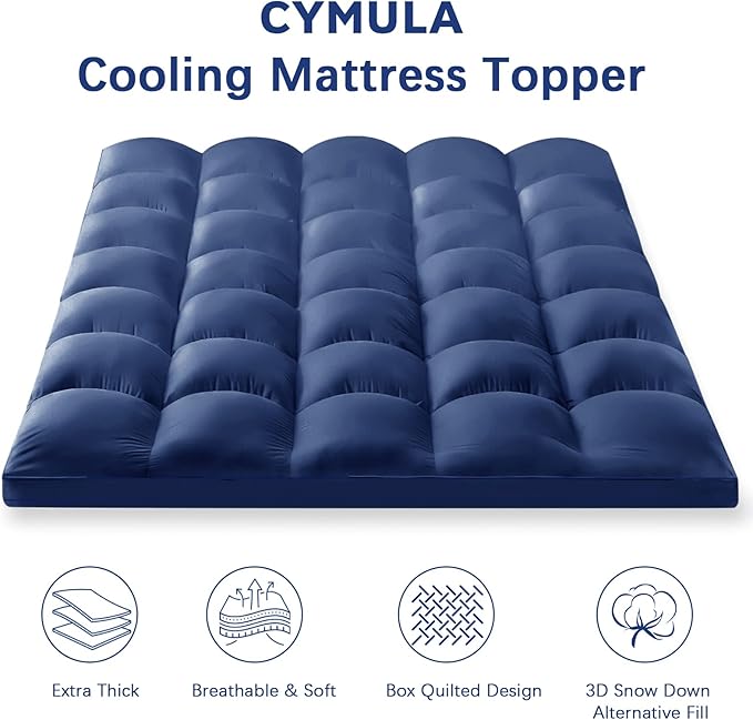 CYMULA Full Bed Mattress Topper, Navy Cooling Mattress Pad Cover, Thick Full Size Pillow Topper Soft with Deep Pockets, Washable Plush Down Alternative Fill Mattress Protector