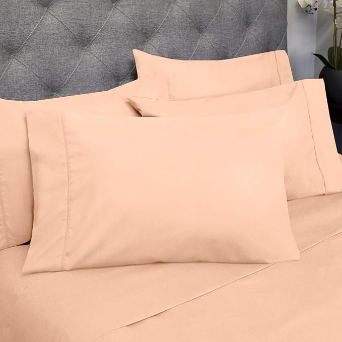 Sweet Home Collection 6 Piece Bed Sheet Set, RV Short Queen, Peach