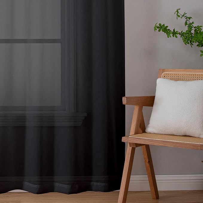 Aiyufeng Black Sheer Curtains 96" Long for Living Room Windows, Voile Sheer Casual Light Filtering Window Curtain Drapes for Bedroom, 40" Wide, Set of 2