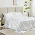 Love's cabin Satin Queen Sheets Set - 4 Piece White Silky Bed Sheets with Deep Pocket, Luxury Silk Feel Satin Queen Size Sheet Set (1 Flat Sheet,1 Fitted Sheet,2 Pillow Cases)