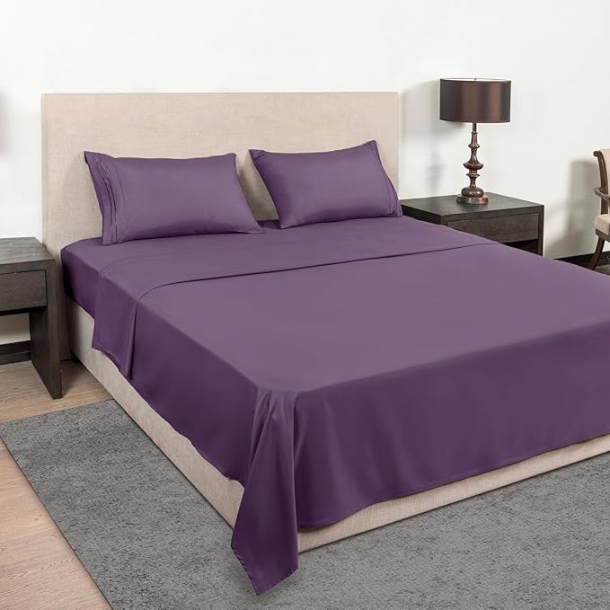 Mejoroom Twin Sheet Set - Hotel Collection Twin Sheets - Bedding Sheets & Pillowcases with Deep Pocket Fitted Sheet, Breathable, Wrinkle & Fade Resistant - 3 Piece(Purple)