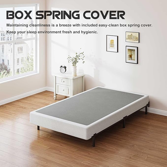 ZIYOO Twin XL Box Spring and Cover, 9 Inch High Profile BoXspring, Easy Assembly, Mattress Foundation, Heavy Duty Metal Steel Structure, Quiet Noise-Free Easy Assembly