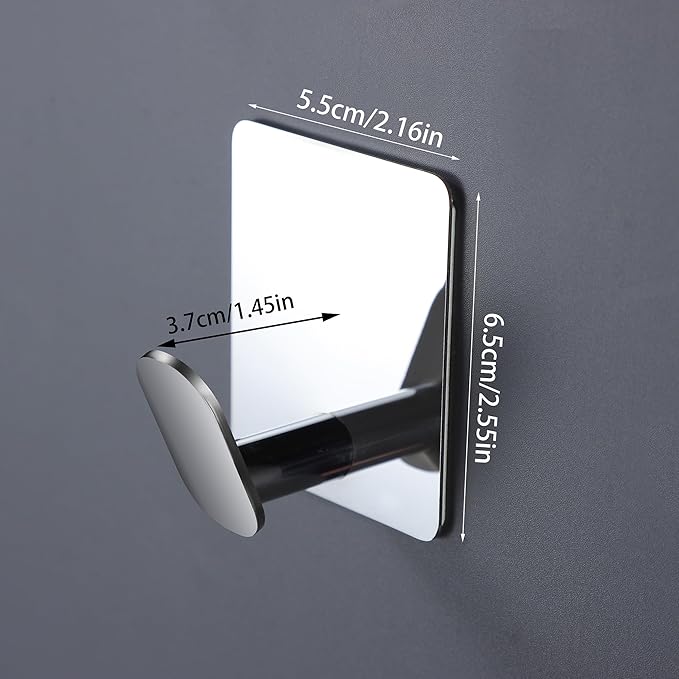 DELITON Towel Hooks for Bathrooms - 4 Pack Wall Hooks for Hanging Heavy Duty Adhesive Command Hooks for Coat Robe, Waterproof Shower Hooks Stainless Steel Mirror, Silver