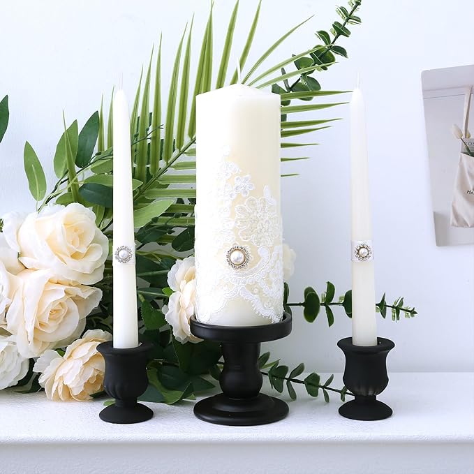 Black Unity Candle Holder - Glass Candle Holders for Pillar Candles Taper Candles, Glass Candlestick Holders Set of 3, Decorative Clear Glass Candlestick Holder for Wedding Church Centerpiece