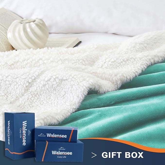 Walensee Sherpa Fleece Blanket (King Size 108”x90” Turquoise) Plush Throw Fuzzy Super Soft Reversible Microfiber Flannel Blankets for Couch, Bed, Sofa Ultra Luxurious Warm and Cozy for All Seasons