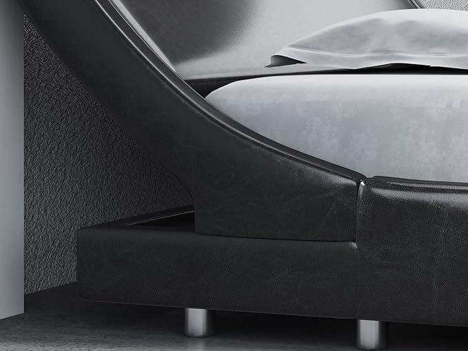 SHA CERLIN Modern Low Profile Platform Bed Frame Full Size, Stylish Faux Leather Upholstered Sleigh Bed with Adjustable Headboard, No Box Spring Needed, Glossy Black