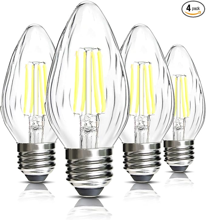 BRIMAX F15 4W LED Light Bulbs, Daylight White 5000K,40W Incandescent Equivalent,Dimmable,E26 Medium Base,Vintage Wrinkle Glass Cover,4 Pack