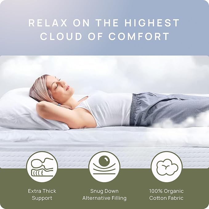 Soft & Cooling Pillow Top Mattress Topper California King with 300TC Cotton Cover, Extra Thick Plush Bed Topper for Back Pain, Overfilled Mattress Pad Cover for Firm Mattress, Fit to 6”-22” Mattress.
