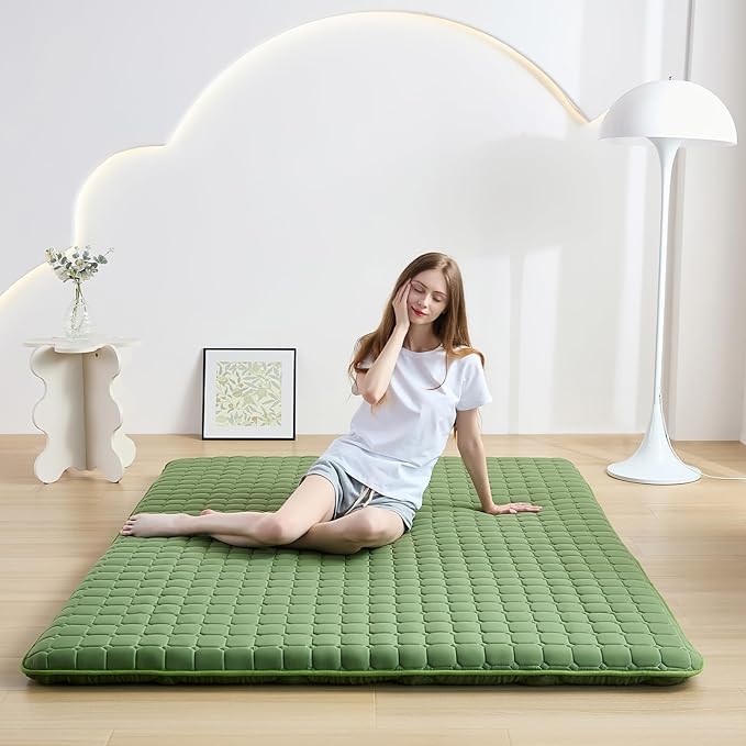 Japanese Floor Mattress Queen, Anti-Slip Japanese Futon Foldable Tatami Mat for Guests, Green