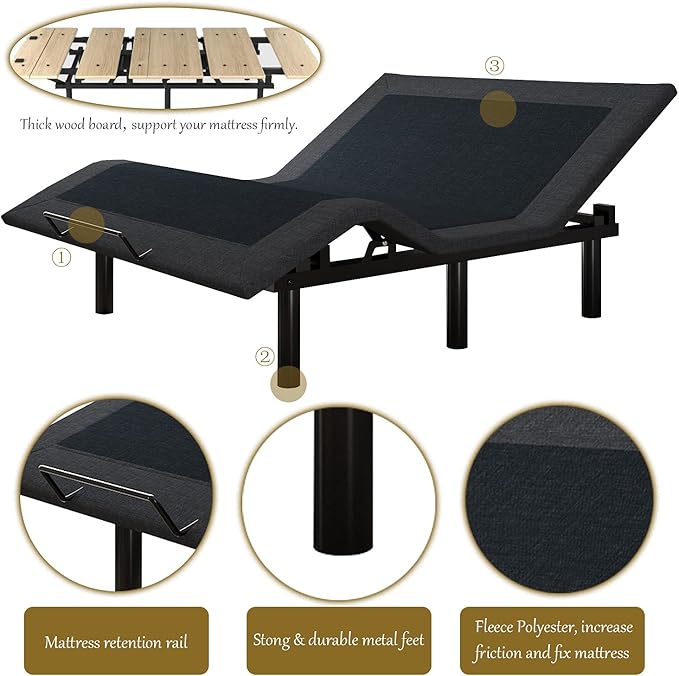 SHA CERLIN 14 Inch Twin XL Size Adjustable Bed Base/Bed Frame with Head and Foot Articulation Incline, Wireless Remote,Wood Board Support (Base Only)