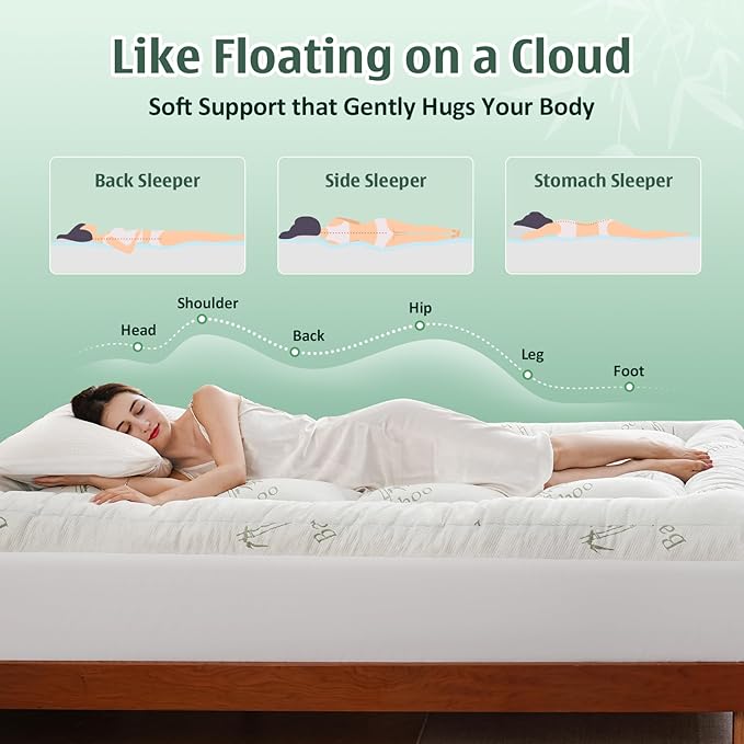 DOWNCOOL 3 Inch Memory Foam Mattress Topper Queen – Cooling Pillow Top Mattress Topper for Back Pain Relief, with Bamboo Viscose Air Layer, 1700 GSM Fill, Deep Pocket Fits 8–21 Inch
