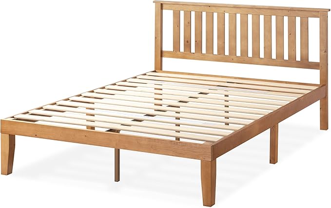 Mellow Marley 14 Inch Solid Wood Platform Bed with Paneled Headboard, Natural Pine, King