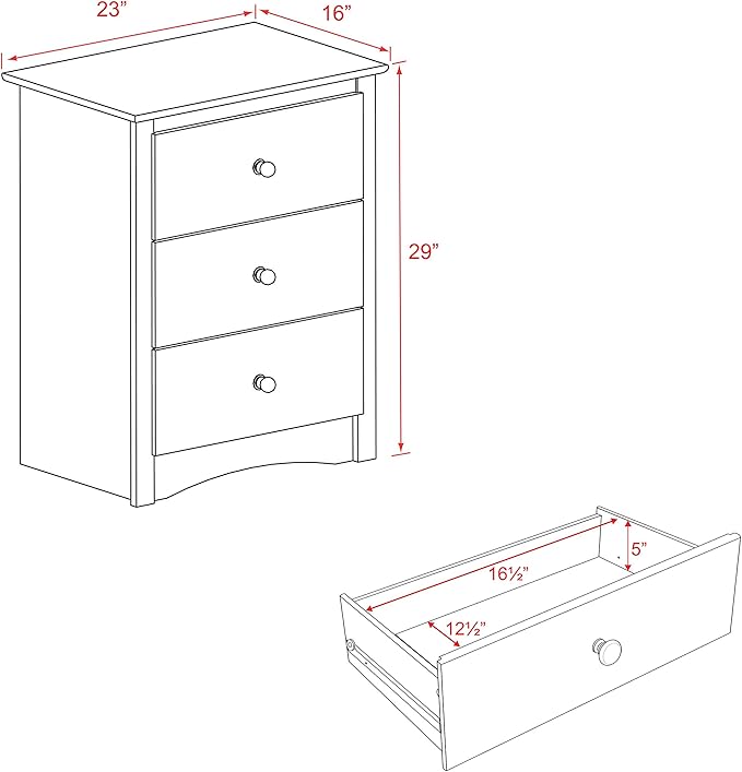 Prepac Sonoma Traditional Tall Nightstand Side Table with 3 Drawers, Functional Tall 3-Drawer Bedside Table 16" D x 23" W x 29" H, Espresso, EDC-2403