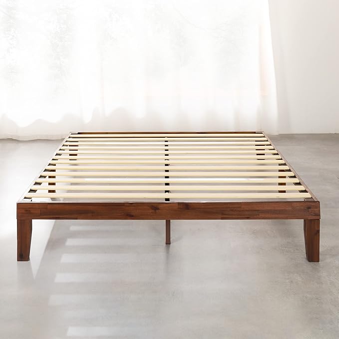 Mellow Naturalista Classic - 12 Inch Solid Wood Platform Bed with Wooden Slats, No Box Spring Needed, Easy Assembly, Queen, Espresso