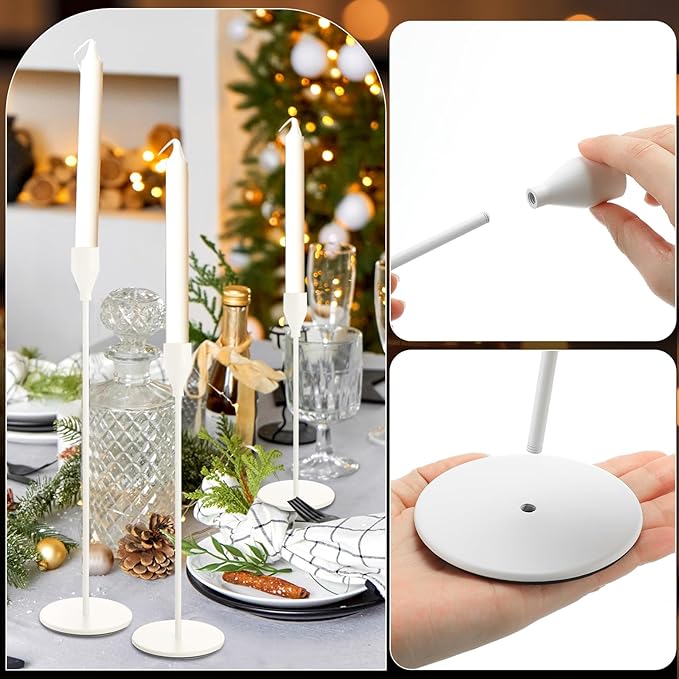 Set of 18 Tall Candlestick Holders Thin Metal Taper Candle Holders for Table Centerpiece Modern Decorative Pillar Candle Sticks Stand for Home Wedding Christmas Decoration(White)