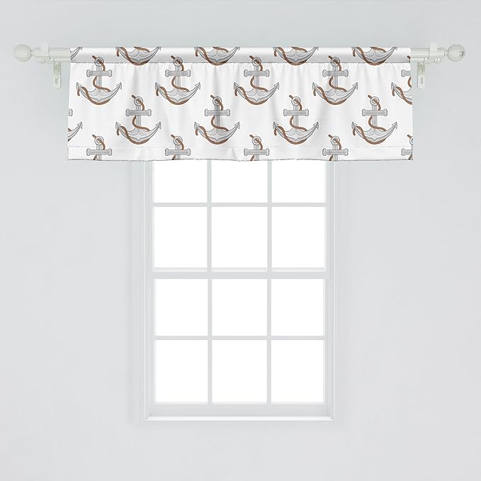 Ambesonne Vintage Nautical Tattoo Window Valance Pack of 2, Repetitive Anchor and Motif Maritime Pattern, Rod Pocket Curtain Valances for Kitchen Bedroom, 42" X 18", Pale Cinnamon Pale Grey