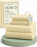 LANE LINEN 100% Organic Cotton Full Size Bed Sheets, Sustainably Produced Okeo Tex Certified Cotton Sheets Full, Luxury Hotel Percale Soft & Comfy Comes in Variety of Colors- Vanilla