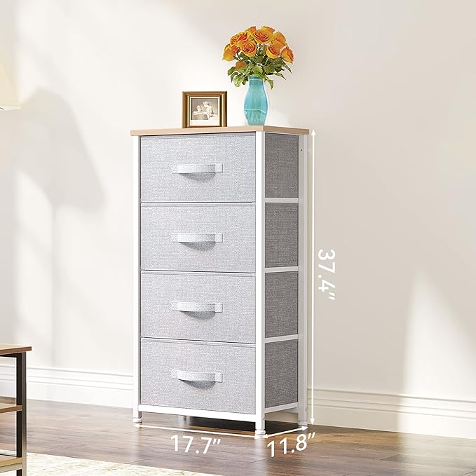 YITAHOME Dresser with 4 Drawers - Fabric Storage Tower, Organizer Unit for Bedroom, Living Room, Hallway, Closets - Sturdy Steel Frame