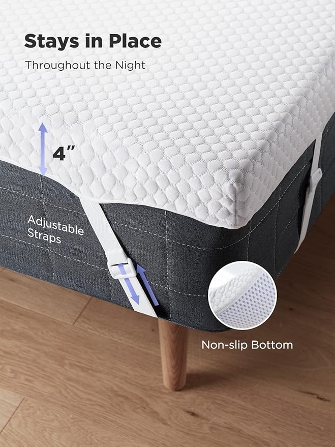 PERLECARE 4 Inch Gel Memory Foam Mattress Topper, Queen, Premium Soft, Removable & Washable, CertiPUR-US Certified