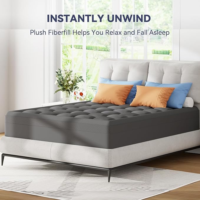 ELEMUSE Dual Layer 3 Inch Memory Foam Mattress Topper Cal King, 2 Inch Cooling Gel Memory Foam Plus 1 Inch Down Alternative Pillowtop Mattress Pad with Cooling Cover, Soft Comfort Support, Grey