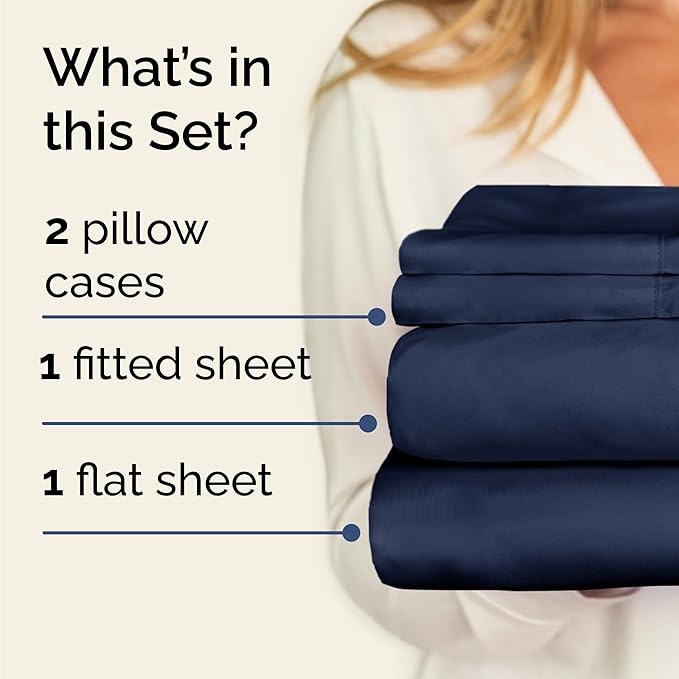 Twin 4 Piece Sheet Set - Comfy Breathable & Cooling - Ultra-Soft Hotel Luxury Bedding Set with 8-16 Inch Deep Pockets - 1 Flat & 1 Fitted Sheet & 2 Pillowcases - Wrinkle Free & Easy Care - Navy Blue