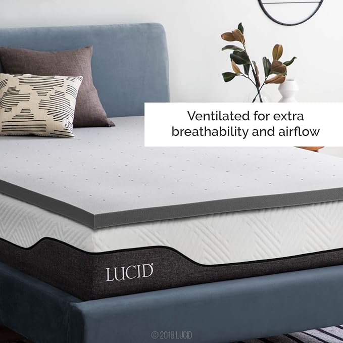 LUCID 2 Inch Bamboo Infused Memory Foam Mattress Topper - California King Size – Cooling Ventilation – Pressure Relieving Bed Topper - Mattress Pad – CertiPur Certified