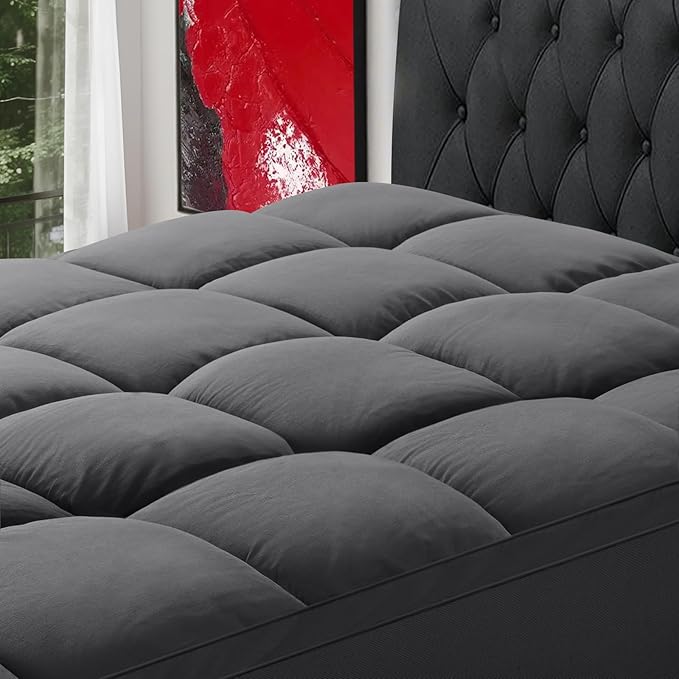 SOPAT Mattress Topper Cal King Size Extra Thick Mattress Pad 8-21" Deep Pocket Soft Down Alternative Fill Mattress Protector Pillow Top Mattress Cover (72x84 Inches, Dark Grey)