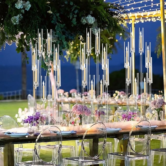 6PCS Clear Candelabra Centerpiece for Wedding,8 Arm Acrylic Candelabra Centerpiece Table 38.5 Tall Floor Candle Holder for Birthday Party Baby Shower Decor candelabros para centros de mesa