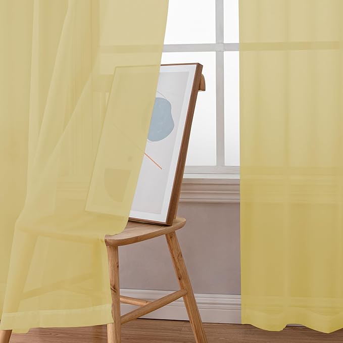 Chyhomenyc Yellow Sheer Curtains 72 Inch Length 2 Panels, Light Filtering Soft Airy Rod Pocket Voile Window Curtain Drapes for French Door Bedroom Living Room, Each 42Wx72L Inches