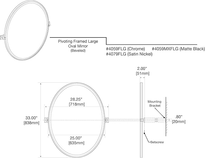 Gatco 4059XFLG Elevate Framed Oval Mirror, Matte Black, 33"H