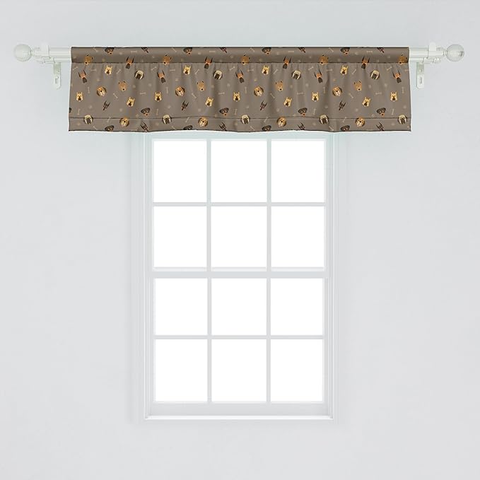 Ambesonne Dog Lover Window Valance, Repetitive Pattern of Pet Heads Paw Prints and Bones, Curtain Valance for Kitchen Bedroom Decor with Rod Pocket, 54" X 12", Taupe