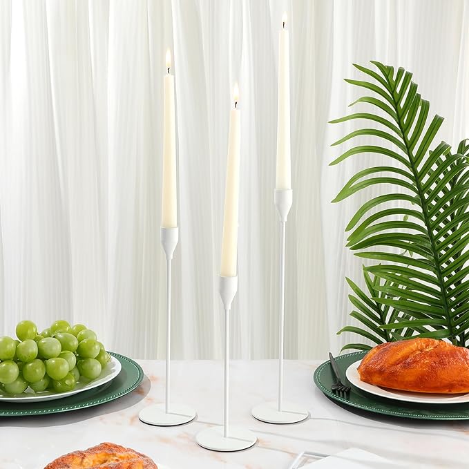 Set of 18 Tall Candlestick Holders Thin Metal Taper Candle Holders for Table Centerpiece Modern Decorative Pillar Candle Sticks Stand for Home Wedding Christmas Decoration(White)