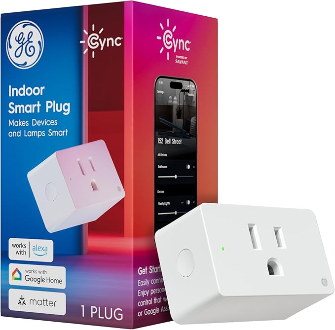 GE Cync Smart Indoor Plug, Smart Outlet Control, WiFi Outlet Plug, Matter Compatible, Works with Alexa and Google Home
