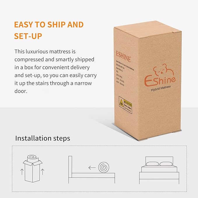 ESHINE Adjustable Bed Frame + 14" Hybrid Mattress Twin XL - Luxury Gel Memory Foam(319 Pocket Springs) with Massage, Wireless Remote, USB, Under Bed Night Light, Medium Soft, 3000 Series